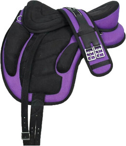 Freemax BH-4048 English Polo <b>Saddle</b> <b>Treeless</b> Synthetic PU Leather Mesh Black Neon Green Durable Nickel-Plated Hardware Plastic - Product Image 3