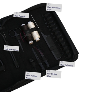 Black Hair Extension Tools Kit Micro Beads Remover Plier Pulling Hook 2pcs Hair Loop Tail Comb Tape-In Plier Parting Finger - Product Image 4