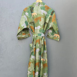 Robe kimono en coton à imprimé oiseaux, kaftan bohème, tenue de festival d'été pour femmes, séchage rapide, col en V - Product Image 1