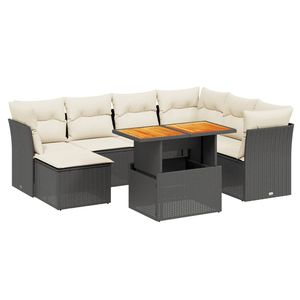 Conjunto de Sofá de Jardín Negro y Crema con Estructura de Ratán, Cojines de Espuma de Alta Densidad, Muebles de Exterior de Diseño Contemporáneo - Product Image 4