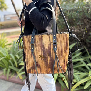 Sac fourre-tout en cuir de vachette véritable de haute qualité pour femmes, avec franges faites à la main, bandoulière style western, sac en cuir véritable pour filles - Product Image 1