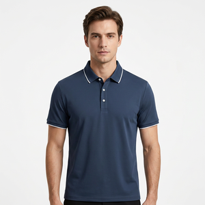 เสื้อเชิ้ตแขนสั้นผู้ชายสำหรับฤดูร้อน สไตล์ลำลองธุรกิจ ระบายอากาศได้ดี ผลิตจากผ้าถักโพลีเอสเตอร์/คอตตอน ลายเรียบ ปักลาย ปิดกระดุม ปกเสื้อพับได้ - Product Image 2
