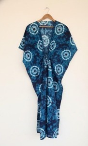 Caftán Tie Dye para Mujer, Maxi, Ecológico, 100% Algodón, Corte Holgado, Estilo Simple, Casual, Veraniego, Boho, para Vacaciones - Product Image 2