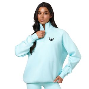 Sweat-shirt à col montant zippé pour femme, manches raglan, en polaire bleu aqua, manches longues, style streetwear décontracté et tendance - Product Image 1