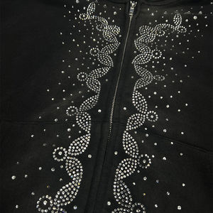 Sweat-shirt à capuche zippé surdimensionné pour homme, en tissu polaire orné de strass, vêtement décontracté d'hiver pour homme - Product Image 6