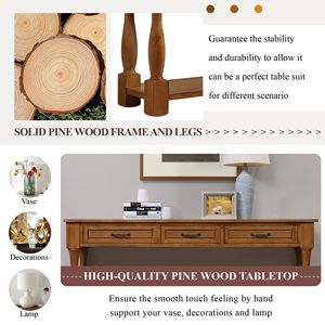 Consolle da 63 pollici di lunghezza, facile da montare, con 3 cassetti e 1 ripiano inferiore, in legno extra spesso, ideale per ingresso o corridoio, tavolo da divano - Product Image 5