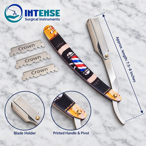 Rasoir droit professionnel pour barbier avec boîte de 100 demi-lames en acier inoxydable, shavette pliable - Product Image 2