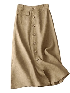 Jupes mi-longues élégantes en coton jupe boutonnée décontractée femmes taille haute 2025 été tempérament solide - Product Image 3