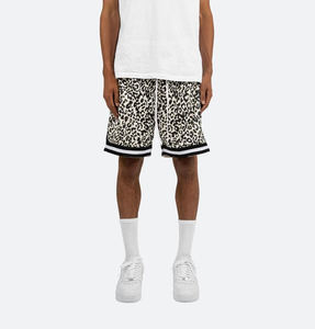 Shorts de basketball pour hommes à imprimé léopard, taille mi-haute, élastiques, respirants, décontractés, avec faible MOQ - Product Image 1