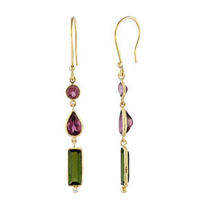 Boucles d'oreilles pendantes en or massif 14 carats avec diamants naturels et tourmaline pour femme, parfaites pour un mariage, une fête ou un anniversaire - Product Image 4