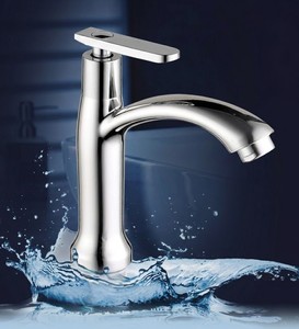 Robinet de lavabo de salle de bain moderne en alliage de zinc chromé, monotrou, eau froide, bec courbé, à poser sur le comptoir, VN 138-T5 - Product Image 5