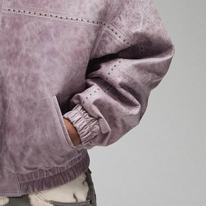 Men's Purple Leopard Print Genuine Leather Waterproof Reversible Breathable Hooded Bomber <b>Jacket</b> Embroidery Zipper Front Loose - Product Image 4
