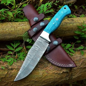 Hand Forged Damascus Steel Skinner <b>Knife</b> Turquoise <b>Handle</b> Full Tang Fixed Blade <b>Knife</b> with Scout Leather Sheath Custom OEM - Product Image 4
