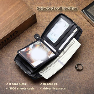 OEM High Quality Blue Genuine Leather Zipper <b>Wallets</b> Short Length Multi Card Use Custom Logo & <b>RFID</b> Printed Low MOQ - Product Image 4