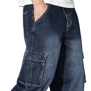Pantalones Cargo de Mezclilla Azul Oscuro para Hombre, Corte Recto Relajado, Transpirables, con Múltiples Bolsillos, Estilo Casual, Lavado, para Uso Diario - Product Image 3