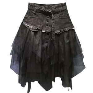 Jupe en jean patchwork taille haute vintage avec tour de taille naturel Art du style denim quantité minimale de commande 50 pièces fournies par le Vietnam - Product Image 1