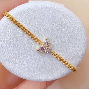 Gold Plated Chain Bracelet With Triangle Crystal Pendant Hiphop Style Unisex Everyday Wear - Product Image 2