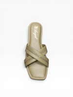 Sandales plates beiges à brides croisées pour femmes – Confortables, à bout ouvert, légères, pour le quotidien, motif floral