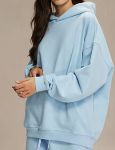 Sudadera con Capucha para Mujer, Color Beige, Hombros Caídos, Manga Larga, Bolsillo Tipo Canguro - Product Image 4