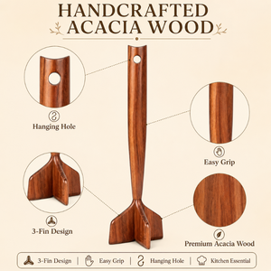 Utensilio de Cocina de Madera de Acacia Hecho a Mano, Herramienta de Cocina de 3 Puntas con Agarre Fácil y Orificio para Colgar |   Accesorios de Cocina de Madera de Primera Calidad - Product Image 5
