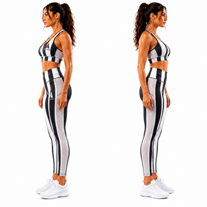 Women's Black White Striped Leggings Set Sports <b>Bra</b> Yoga Workout Activewear Fitness Clothing Custom Private Label OEM ODM - Product Image 3