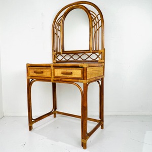 Vietnam Manufacturer Rattan Make up <b>Dressing</b> <b>Vanity</b> <b>Mirrored</b> <b>Table</b> with Stool Chair for Bedroom Decoration Furniture - Product Image 6