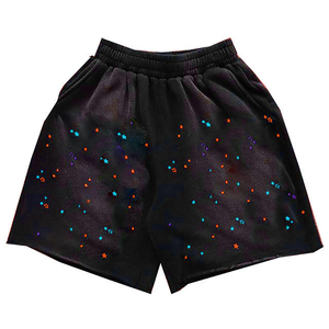 Men's Black Printed Star Pattern Mid Waist Elastic Shorts Casual Breathable Polyester Shorts - Product Image 3