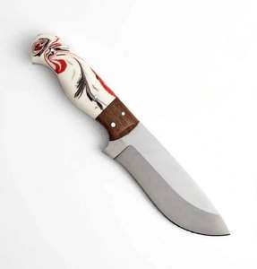 High contrast acid <b>etched</b> twist damascus steel prep <b>tool</b> with ornate guard and resin wood handle - Product Image 1