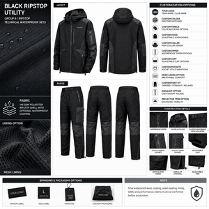 Survêtement coupe-vent léger et respirant pour homme avec capuche, cordon de serrage et poignets élastiques, en tissu Ripstop polyester imperméable - Product Image 6