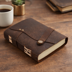 Carnet en cuir marron vintage fait main - Carnet de croquis A5 antique avec papier coton à bords festonnés et reliure cousue - Product Image 1