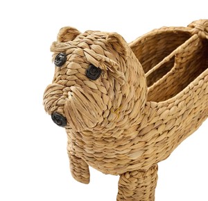 Cute Dog Shaped Water Hyacinth Storage Basket Handwoven Natural Wicker Desktop Organizer Basket Animal Shaped <b>Bin</b> Wholesale - Product Image 5