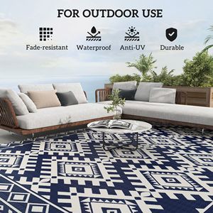 Tappeto Reversibile Impermeabile per Esterni 9FT X 18FT, Blu e Bianco con Bordo a Rombi e Borsa per il Trasporto - Product Image 6