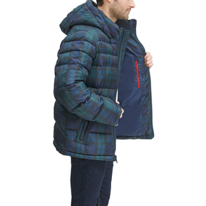 Veste matelassée à capuche pour homme, à carreaux, épaisse, coupe-vent, décontractée, fermeture éclair, rembourrage en polyester, coupe régulière - Product Image 5