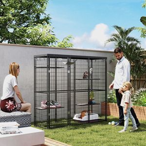 Catio Impermeabile per Esterni e Interni con 4 Piattaforme di Salto e Amaca, 175x56x157 cm, in Rete Saldata, per 1-3 Gattini, Cuccia per Animali Domestici - Product Image 2