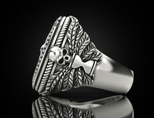 Bague en argent sterling 925 oxydé noir avec crâne Capricorn Memento Mori - Product Image 2