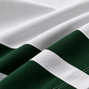 Camiseta de Hockey sobre Hielo Blanca y Verde para Hombre, Cuello en V, Manga Larga, Rayas, Transpirable, Poliéster, Logotipo del Equipo en la Manga Izquierda - Product Image 4
