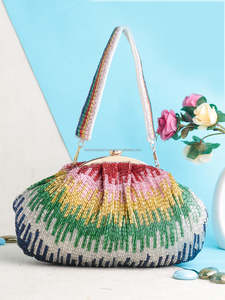 Stylish New Design Premium Raw Silk Beaded Gift Bags Pearl <b>Mirror</b> Indian Handicraft Metal Clutch <b>Mosaic</b> Bag Handbag Party Bag - Product Image 3