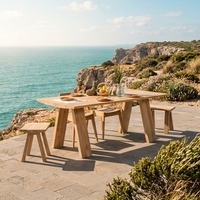 Tabouret de jardin en teck massif, table d'appoint en bois de qualité supérieure pour l'extérieur, meubles robustes pour patio et jardin, design à pieds en A