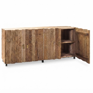 Aparador Grande de Madera Maciza, Estilo Rústico con Listones, 4 Puertas, Estilo Teca Natural, Mueble Buffet de Madera para Sala de Estar - Product Image 1
