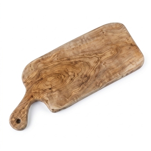 Planche de service en teck à bords naturels, rustique et organique, avec poignée, pour préparation et charcuterie, plateau de cuisine artisanal - Product Image 1