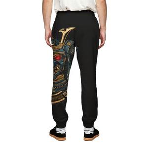 Pantalon de survêtement noir pour homme, imprimé par sublimation, motif flamme, taille élastique avec cordon de serrage, joggers décontractés en polyester mi-lourd - Product Image 6