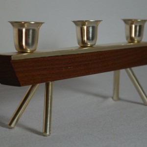 Teak Wood Candle Holder with Brass Legs | Handcrafted <b>Wooden</b> <b>Candlestick</b> Wholesale - Product Image 2