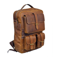 Mochila de Cuero Genuino de Grano Completo con Logotipo Personalizado, Mochila de Viaje para Hombre en Color Sólido, Gran Venta