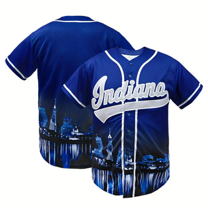 เสื้อเบสบอลสีน้ำเงิน, เสื้อกีฬาโพลีเอสเตอร์ 100%, คอวี, ผ้ายืดเล็กน้อย, โฟร์ซีซั่นส์, เสื้อกีฬาสวมใส่สบายๆ สำหรับกิจกรรมกลางแจ้ง - Product Image 1