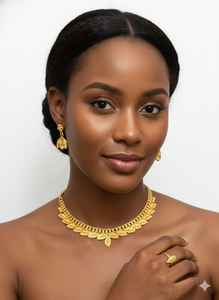 Ensemble de bijoux de mariée en alliage de cuivre plaqué or 14 carats pour femmes, comprenant un collier, des boucles d'oreilles et une bague |   Bijoux traditionnels pour les fêtes de mariage - Product Image 2