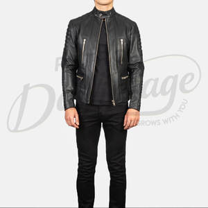 Chaqueta de Motociclista de Cuero Genuino Negro para Hombre, Premium, con Múltiples Cierres, Corte Ajustado, Chaqueta de Motociclista con Hombros Acolchados, Ropa Exterior Informal - Product Image 4