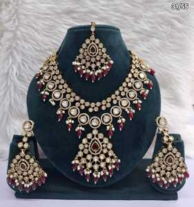 Ethnic Antique Gold Plated <b>Statement</b> <b>Necklace</b> Set Multi-Color Pastel Bead Fringe Choker with Drop Earrings and Tikka Set Festive - Product Image 2