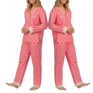 Pyjamas pour femmes 100% soie de haute qualité, col à revers doux, passepoil personnalisé, manches longues, respirant, vêtements de nuit, ensembles de pyjamas - Product Image 4