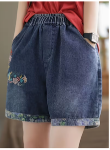 Shorts de Mezclilla para Mujer TRIBON SPORTS, Corte Ajustado, Cintura Alta, Lavado a la Piedra, Secado Rápido, Bordado de Estrellas, Casuales, de Verano - Product Image 2