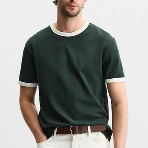 Camiseta Ringer para Hombre, Estampada y Bordada, de Algodón, Blanca, de Manga Corta, Color Sólido, Hecha en Pakistán - Product Image 1
